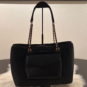 Anne Klein Black Quilted Tote with Chain Handles